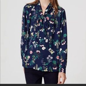 Loft Botanical Tie Neck Blouse